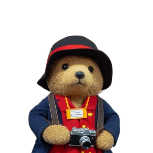 staff, teddy, bear, vibrant, outfit, stands, before, festive transparent PNG cut-out