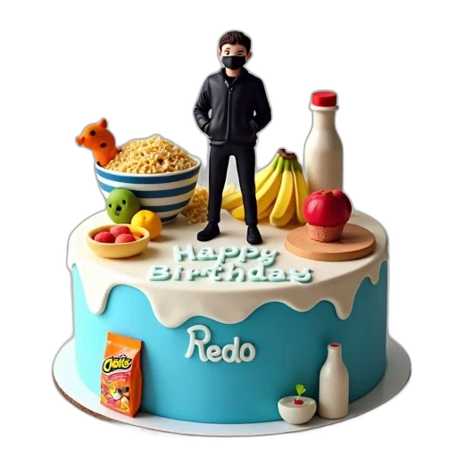food, 3d render, birthday, cake, blue, base, white, frosting transparent PNG cut-out
