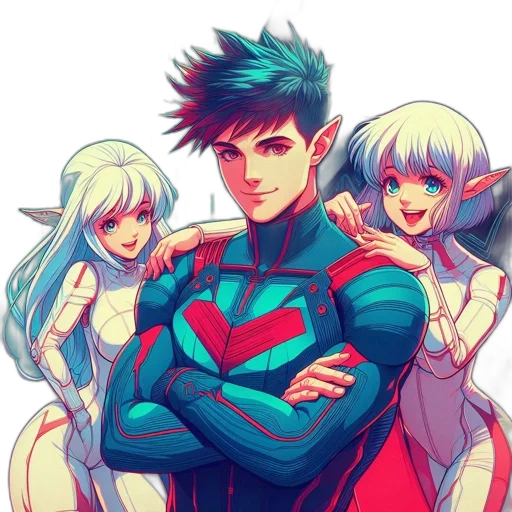 comic book art, anime, concept art, fantasy art, red, colorful, neon, dark transparent PNG cut-out