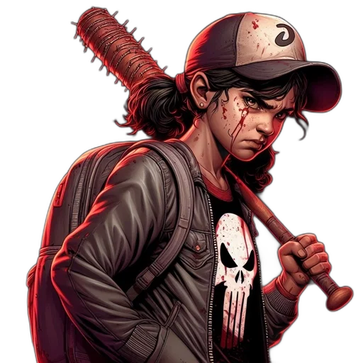 jacket, weapon, comic book art, concept art, pixel art, cartoon, teenage, girl transparent PNG cut-out