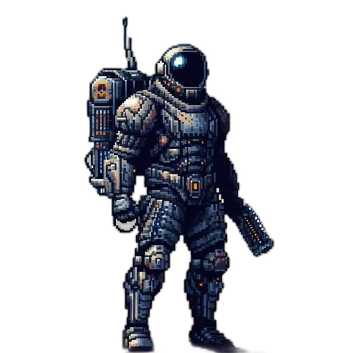 robot, weapon, staff, creature, pixel art, concept art, comic book art, cyberpunk transparent PNG cut-out