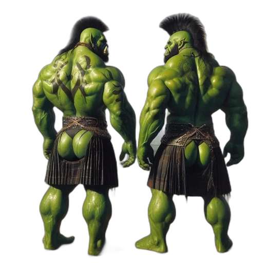 concept art, fantasy art, 3d render, comic book art, two, muscular, green-skinned, humanoids transparent PNG cut-out