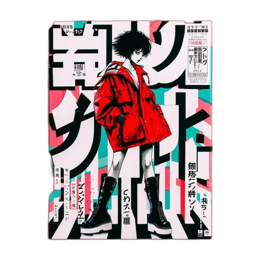 jacket, dress, vaporwave, cyberpunk, anime, concept art, red, monochrome transparent PNG cut-out