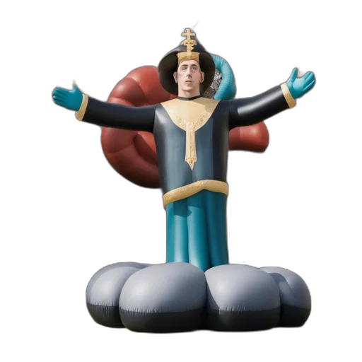 crown, robot, staff, 3d render, concept art, cartoon, inflatable, figure transparent PNG cut-out
