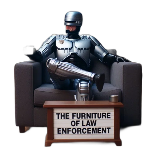 furniture, robot, weapon, 3d render, concept art, comic book art, cyberpunk, anthropomorphic transparent PNG cut-out