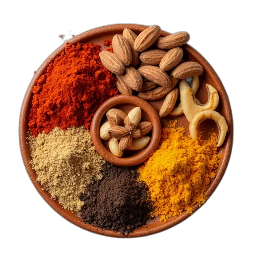food, jewelry, earth tones, colorful, golden, red, group, spices transparent PNG cut-out