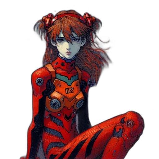 robot, dress, concept art, cyberpunk, anime, comic book art, red, colorful transparent PNG cut-out