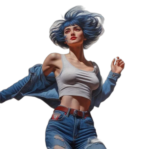 jacket, hair, concept art, comic book art, cyberpunk, photorealistic, blue, neon transparent PNG cut-out