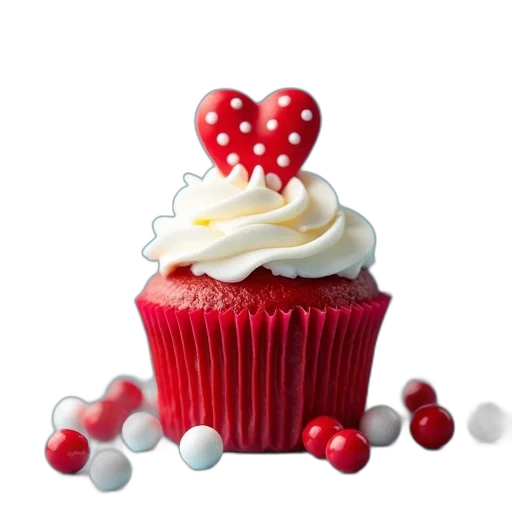 food, crown, 3d render, photorealistic, red, cupcake, white, frosting transparent PNG cut-out