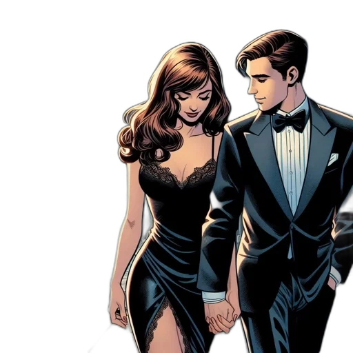 dress, comic book art, concept art, cartoon, couple, walks, hand, along transparent PNG cut-out