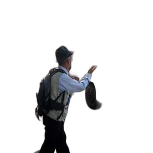 staff, jacket, hat, weapon, 3d render, concept art, photorealistic, man transparent PNG cut-out