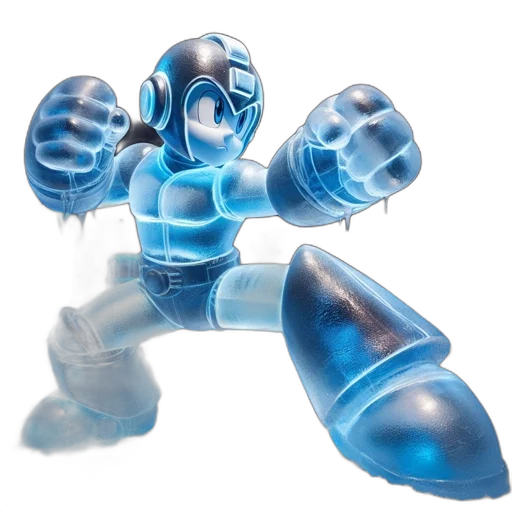 robot, weapon, concept art, 3d render, pixel art, blue, ice, sculpture transparent PNG cut-out