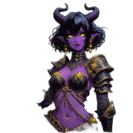 fantasy art, concept art, pixel art, comic book art, dark, woman, purple, skin transparent PNG cut-out