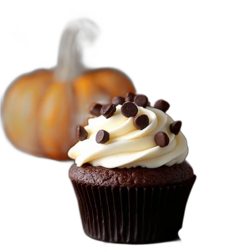food, 3d render, earth tones, close-up, single, chocolate, cupcake, white transparent PNG cut-out