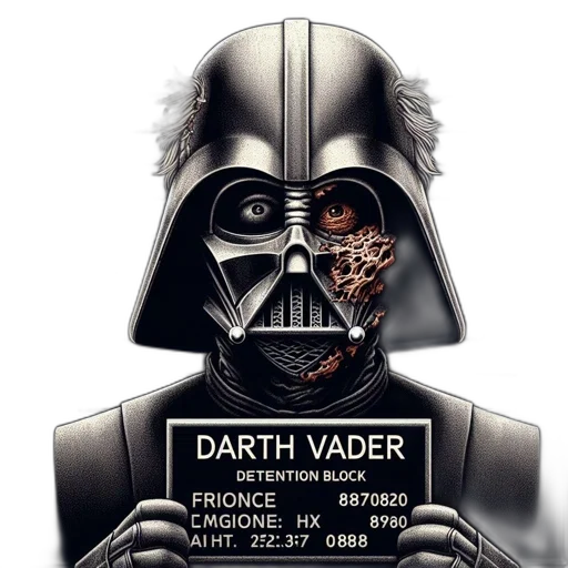 mask, comic book art, concept art, photorealistic, darth, vader, damaged, mugshot transparent PNG cut-out