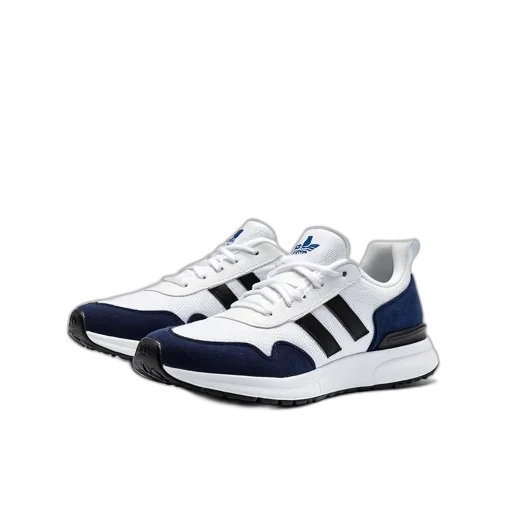 shoes, photorealistic, 3d render, pair, white, black, sneakers, blue transparent PNG cut-out