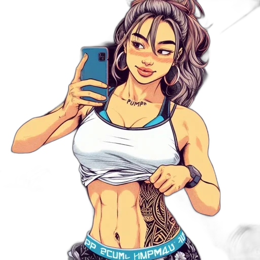 cartoon, anime, comic book art, pixel art, animated, woman, takes, selfie transparent PNG cut-out