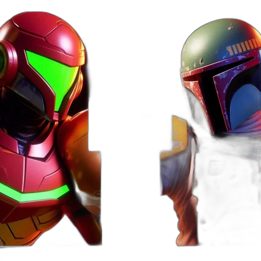 mask, concept art, 3d render, photorealistic, neon, two, characters, robotic transparent PNG cut-out