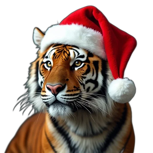 tiger, wearing, santa, claus transparent PNG cut-out