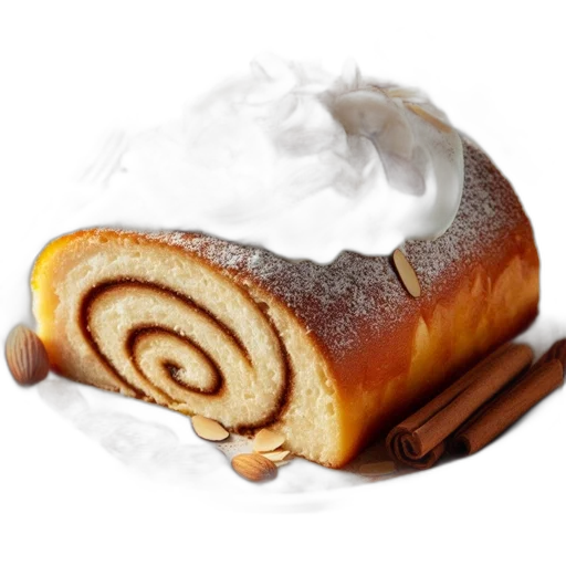 food, roll, cake, cinnamon-banana, filling, garnished, banana, slices transparent PNG cut-out