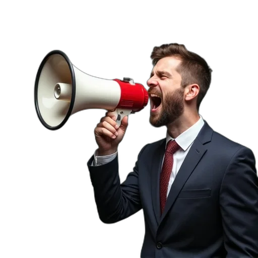 staff, business, man, bullhorn transparent PNG cut-out