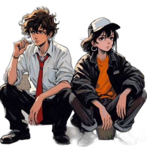 hat, anime, concept art, comic book art, cartoon, monochrome, dark, golden transparent PNG cut-out