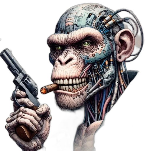robot, weapon, animal, mask, cyberpunk, concept art, photorealistic, comic book art transparent PNG cut-out