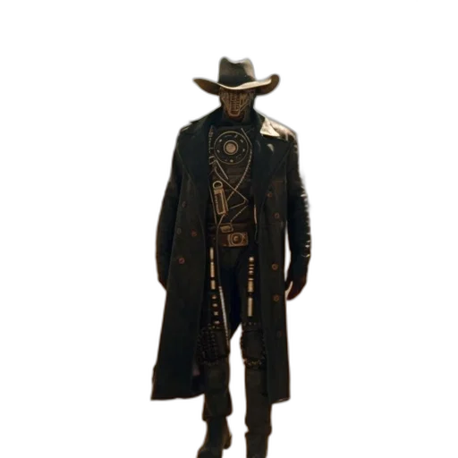 jacket, hat, staff, weapon, concept art, 3d render, comic book art, photorealistic transparent PNG cut-out