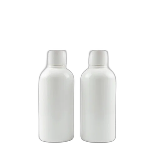 bottle, 3d render, photorealistic, two, identical, white, cylindrical, containers transparent PNG cut-out