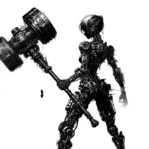 robot, weapon, staff, creature, concept art, cyberpunk, comic book art, fantasy art transparent PNG cut-out
