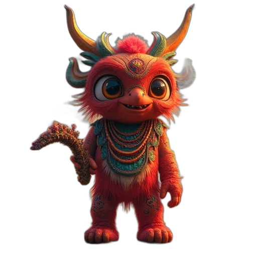 dragon, creature, animal, staff, concept art, 3d render, fantasy art, pixel art transparent PNG cut-out