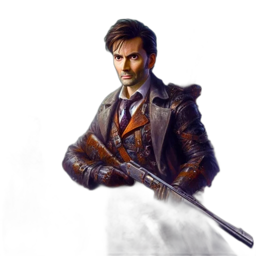 jacket, weapon, sword, concept art, comic book art, fantasy art, photorealistic, eerie transparent PNG cut-out