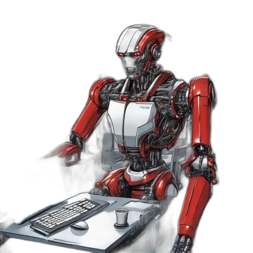 robot, concept art, 3d render, comic book art, cyberpunk, red, futuristic, office transparent PNG cut-out