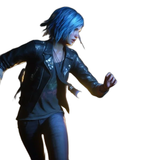jacket, concept art, cyberpunk, 3d render, photorealistic, blue, woman, striking transparent PNG cut-out