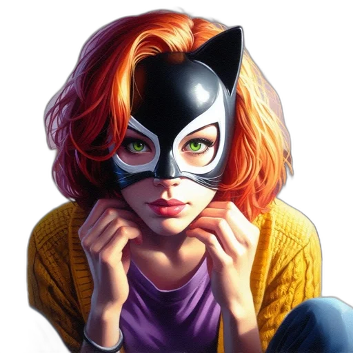 mask, face, comic book art, photorealistic, cartoon, concept art, young, woman transparent PNG cut-out