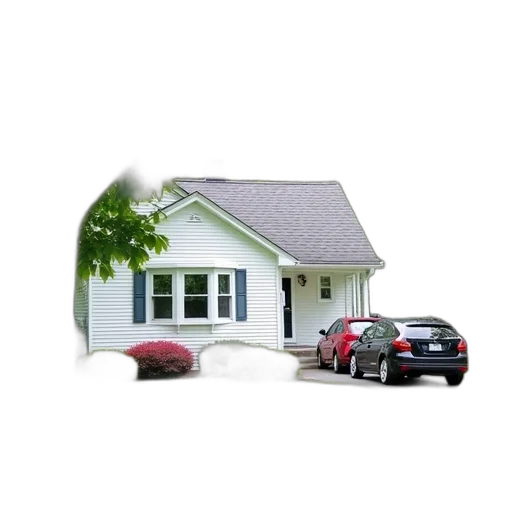 car, building, 3d render, photorealistic, small, white, house, gray transparent PNG cut-out