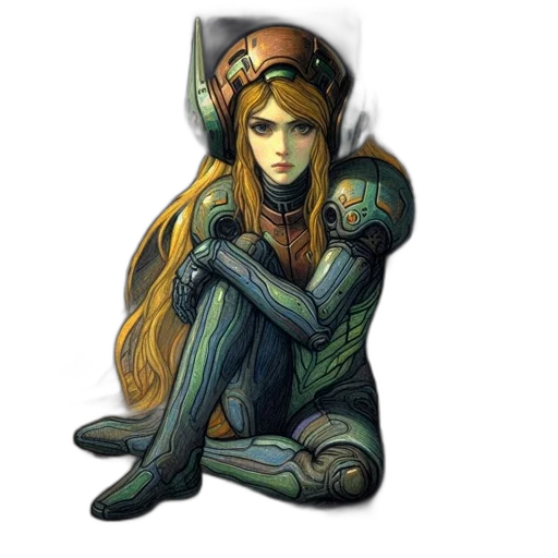 concept art, comic book art, fantasy art, pixel art, green, woman, metallic, armor transparent PNG cut-out