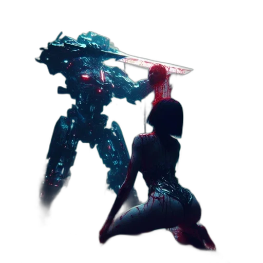 robot, weapon, concept art, cyberpunk, pixel art, comic book art, outer space, underwater transparent PNG cut-out