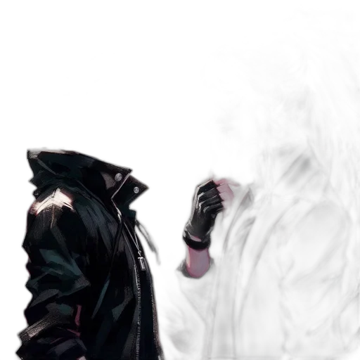 jacket, mask, hair, creature, concept art, photorealistic, fantasy art, 3d render transparent PNG cut-out