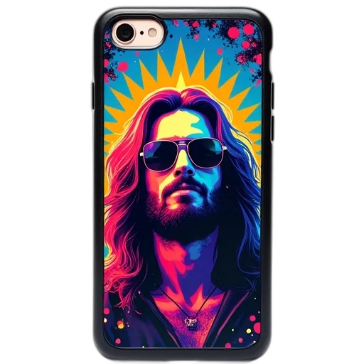 colorful, pixelated, image, man, long, hair, beard, wearing transparent PNG cut-out