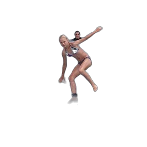 pixel art, 3d render, woman, bikini, surfing, blue, surfboard, while transparent PNG cut-out