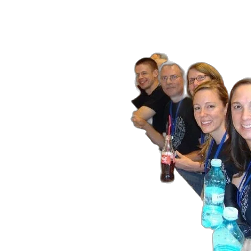 staff, bottle, group, people, sitting, around, table, pizza transparent PNG cut-out