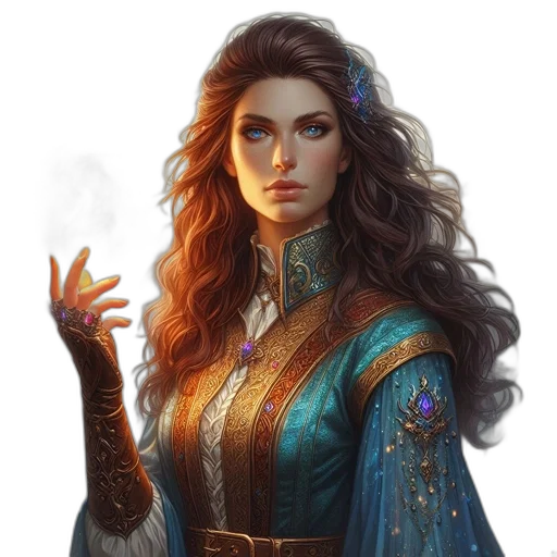 dress, jewelry, staff, face, fantasy art, concept art, pixel art, photorealistic transparent PNG cut-out