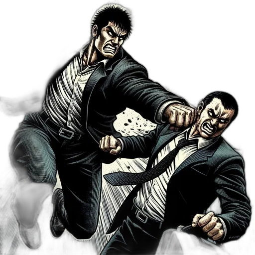 comic book art, concept art, cartoon, two, men, black, suits, engage transparent PNG cut-out