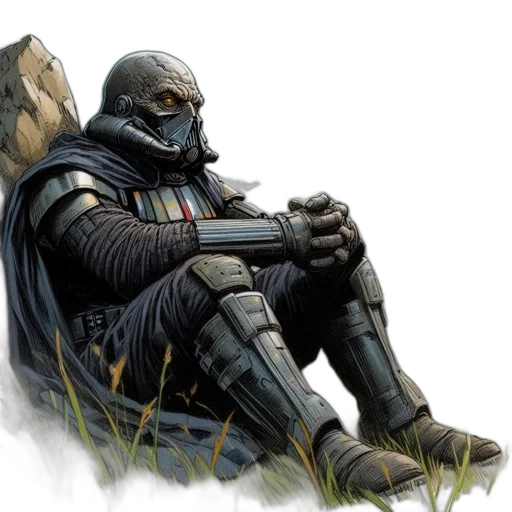 concept art, fantasy art, comic book art, photorealistic, dark, futuristic, armored, figure transparent PNG cut-out