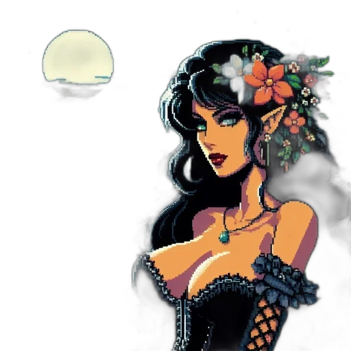 jewelry, dress, flower, comic book art, fantasy art, concept art, pixel art, fire transparent PNG cut-out