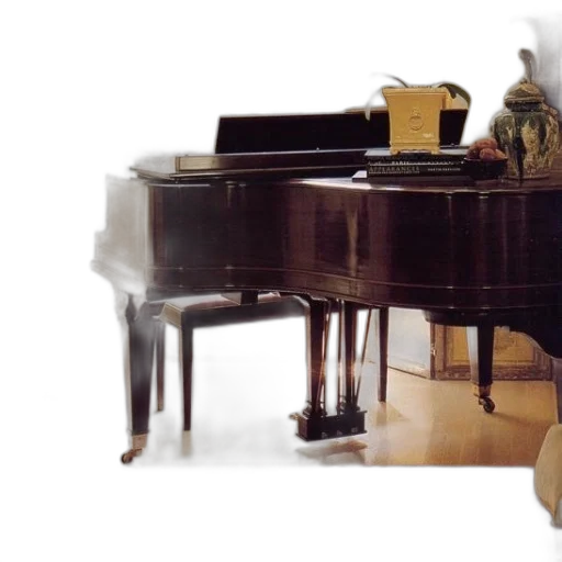 furniture, photorealistic, 3d render, grand, piano, sits, well-lit, room transparent PNG cut-out