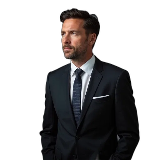 jacket, staff, face, photorealistic transparent PNG cut-out