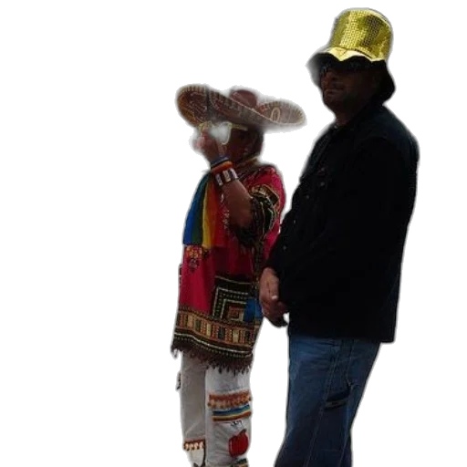 hat, mask, staff, jacket, person, colorful, outfit, stands transparent PNG cut-out