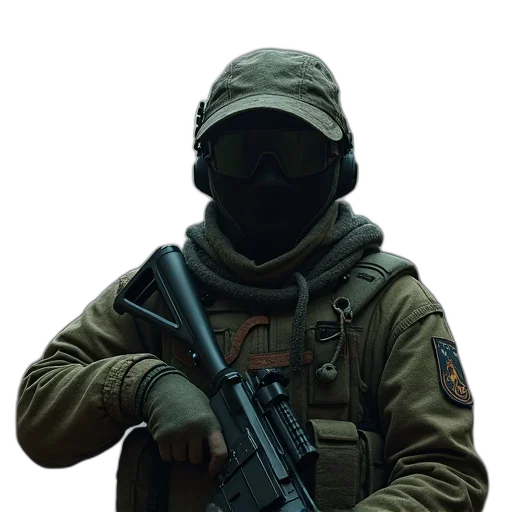 jacket, mask, staff, weapon transparent PNG cut-out